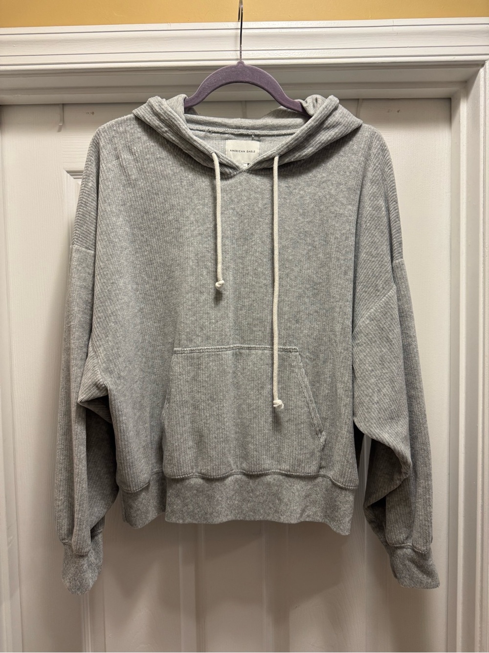 American Eagle Outfitters Heather Gray Ribbed Hoodie Sweatshirt